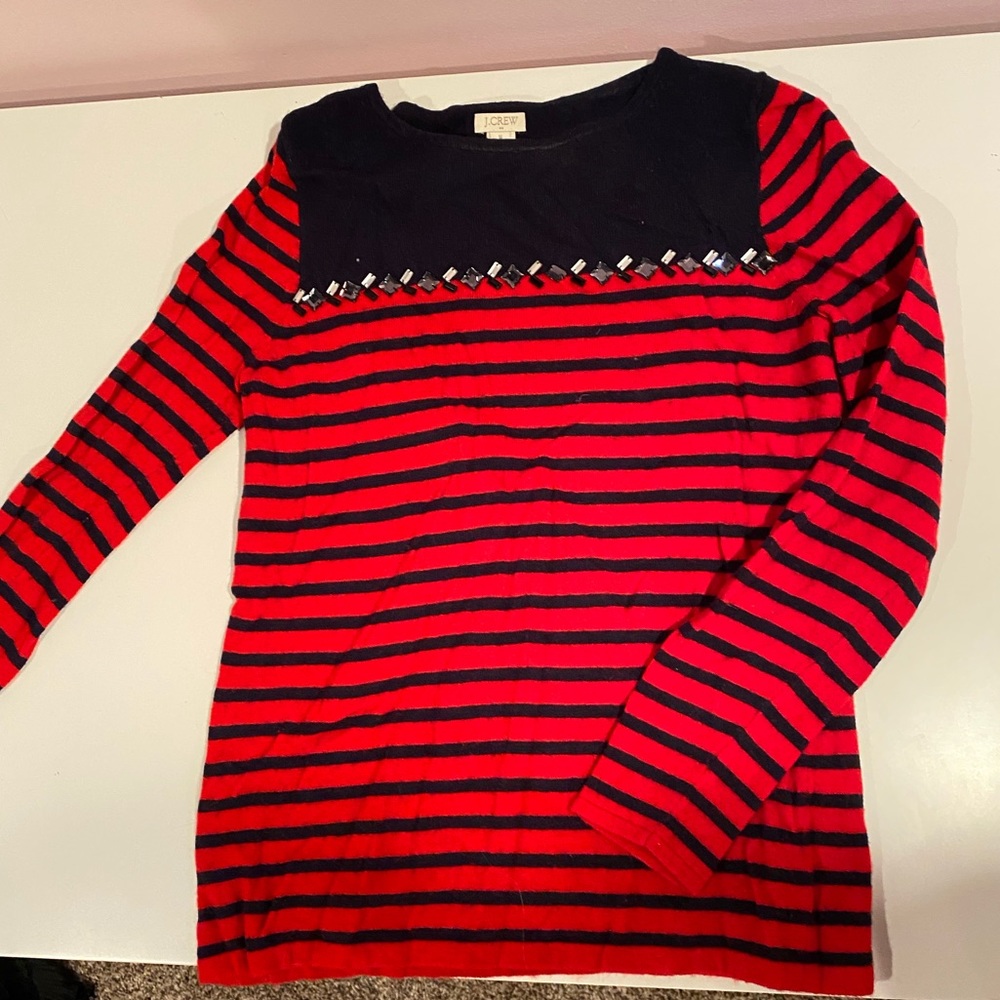 J Crew Embellished Stripe Sweater